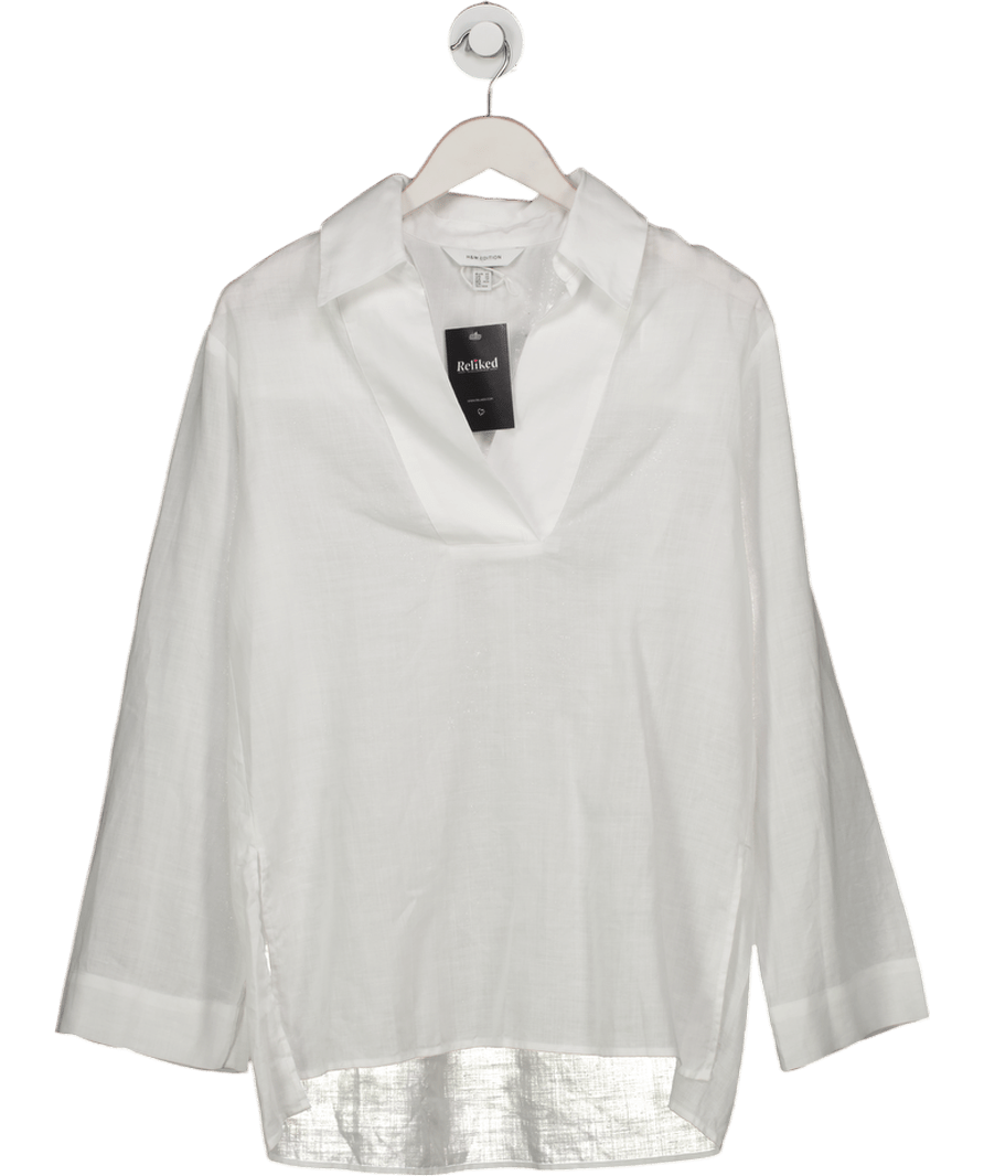 H&M White Ramie Linen Oversize Pop Over Shirt UK XS - Reliked