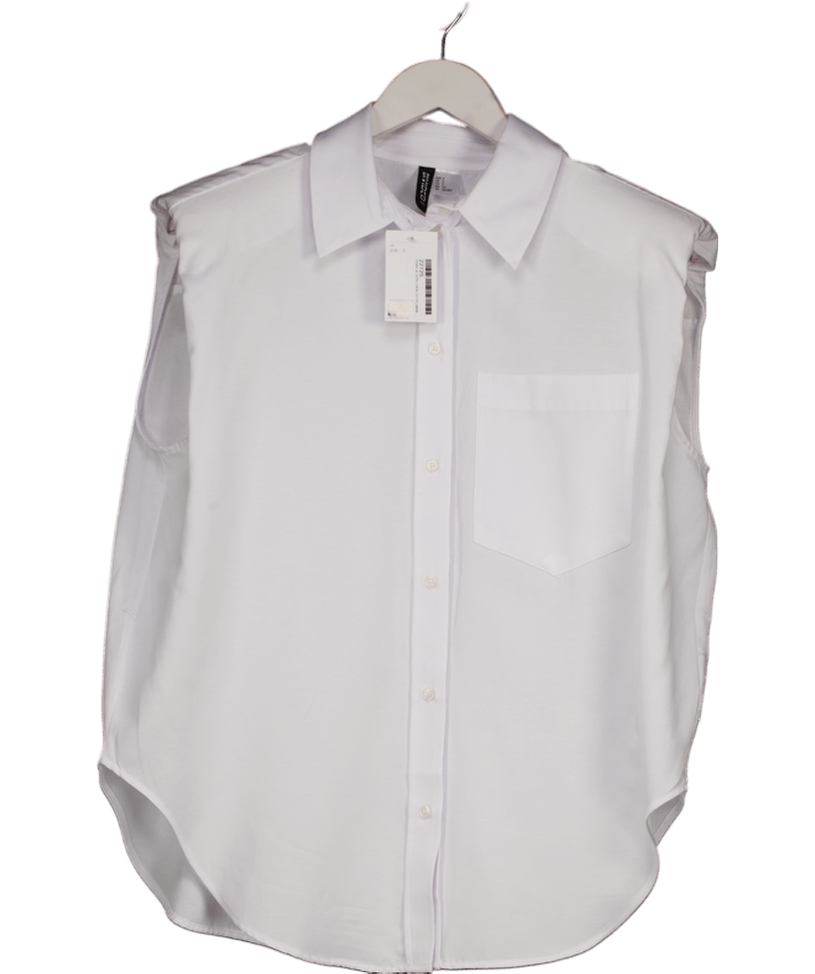 H&M White Shoulder Pad Sleeveless Shirt UK S - Reliked