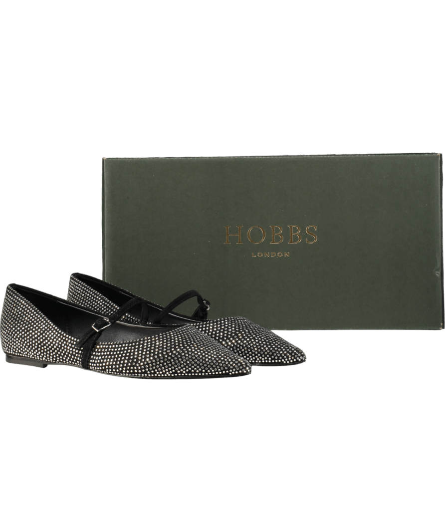 Hobbs Black Crystal Embellished Pointed Toe Mary Jane Flat Shoes UK 4 EU 37 👠 - Reliked