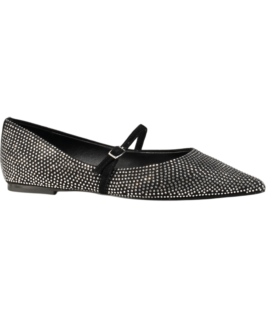 Hobbs Black Crystal Embellished Pointed Toe Mary Jane Flat Shoes UK 4 EU 37 👠 - Reliked