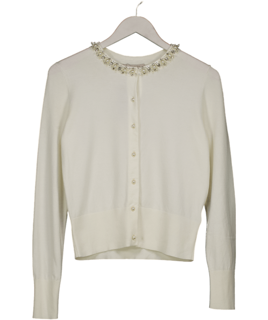 Hobbs Cream Oakley Pearl & Diamante Beaded Cardigan UK XS - Reliked
