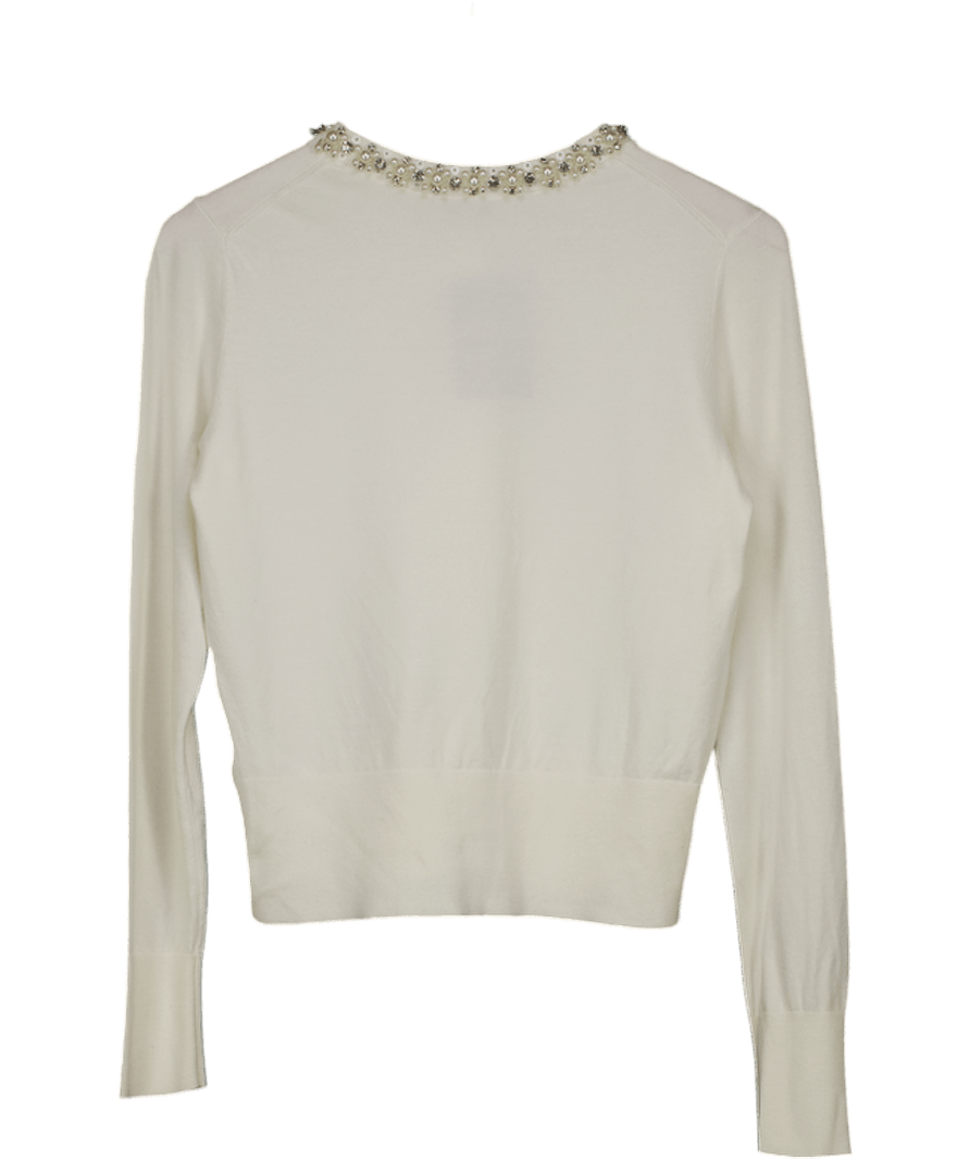 Hobbs Cream Oakley Pearl & Diamante Beaded Cardigan UK XS - Reliked