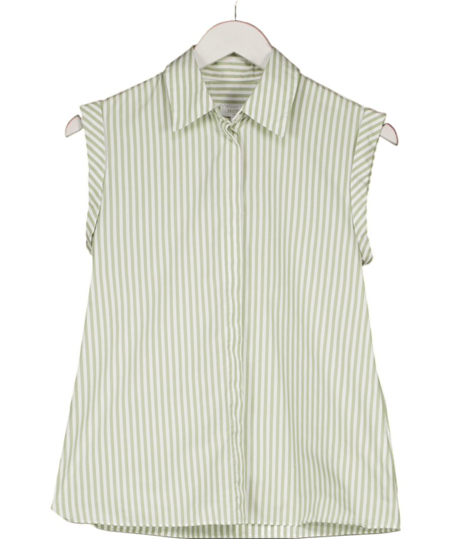 Hobbs Melanie Stripe Sleeveless Shirt, Sage Green / White UK 6 - Reliked