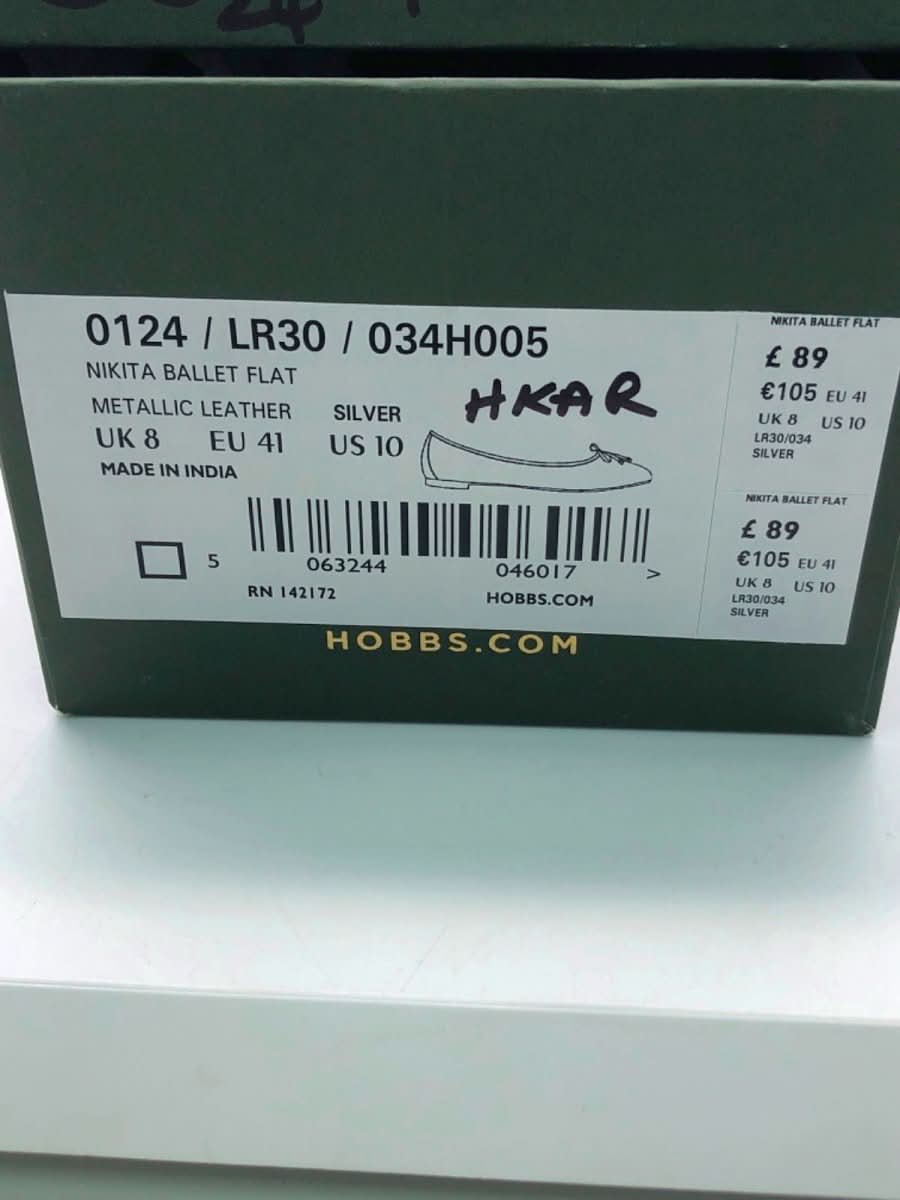 Hobbs Silver Nikita Ballet Flat EU 41 UK 8 - Reliked