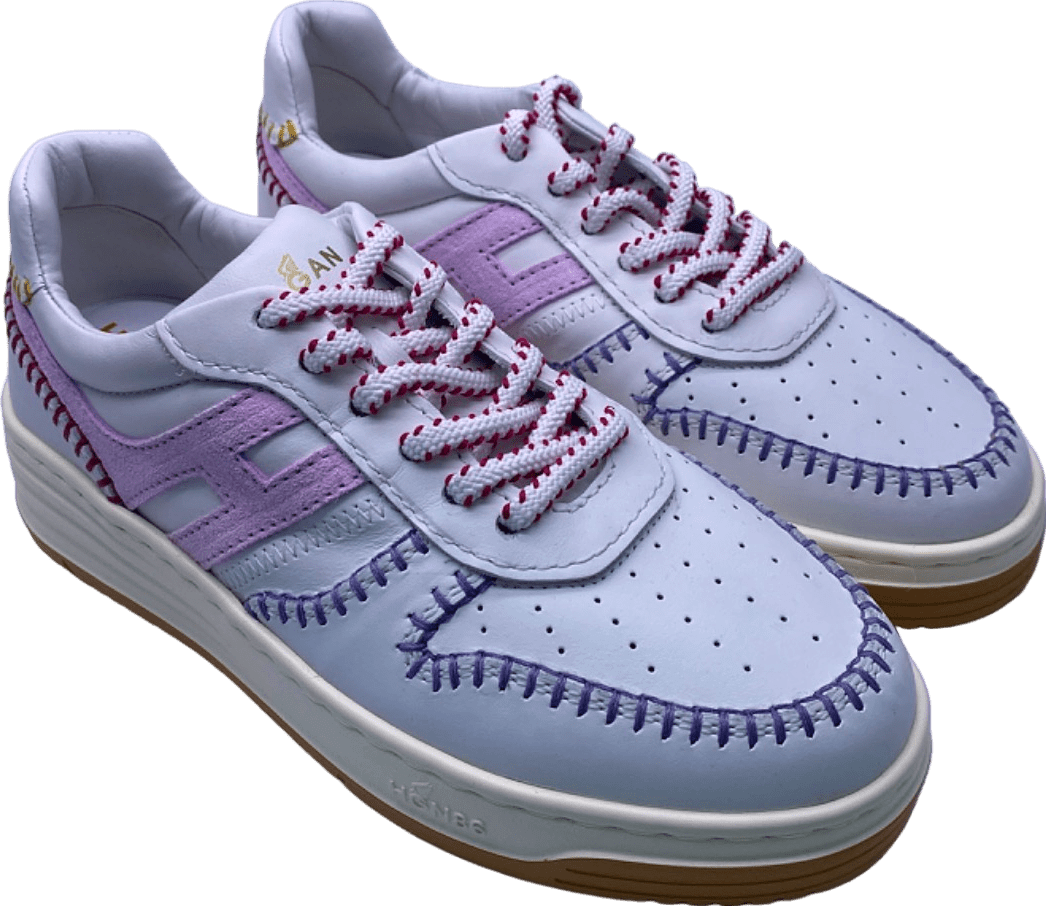 Hogan White and Pink Women's Lace - Up Sneakers EU 37 UK 4 - Reliked