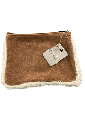 HOLIDAY LIFE Brown Tan Suede Shearling Trimmed Pouch