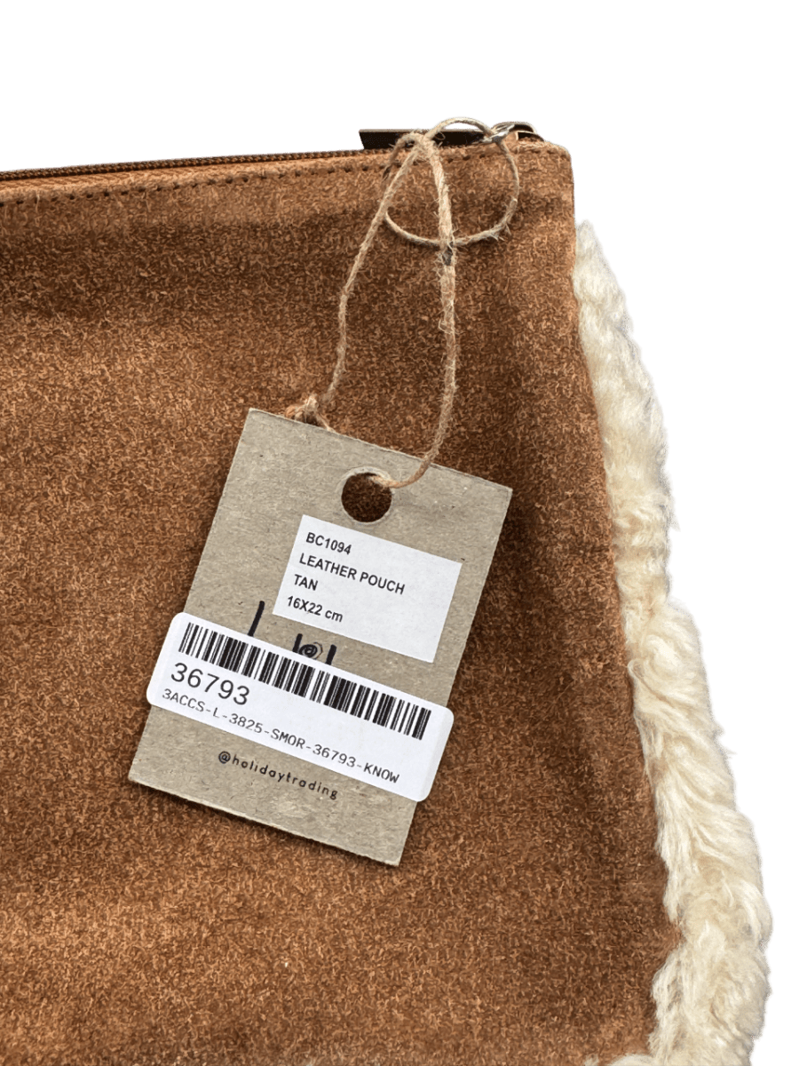 HOLIDAY LIFE Brown Tan Suede Shearling Trimmed Pouch - Reliked