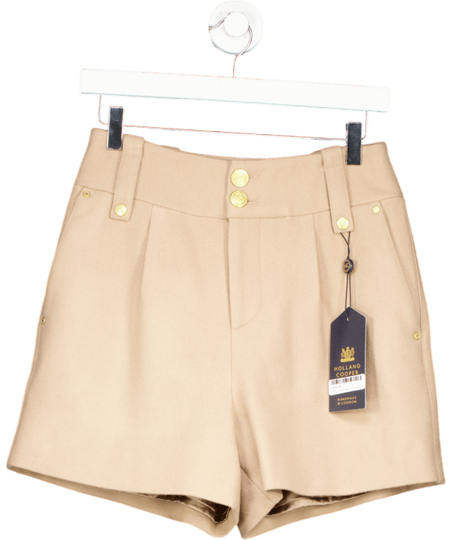 Holland Cooper Beige Luxe Wool Tailored Lined Shorts Camel UK 8 - Reliked