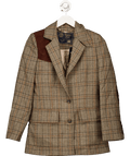Holland Cooper Brown Wool. Check Field Blazer With Suede Trim UK 8 - Reliked