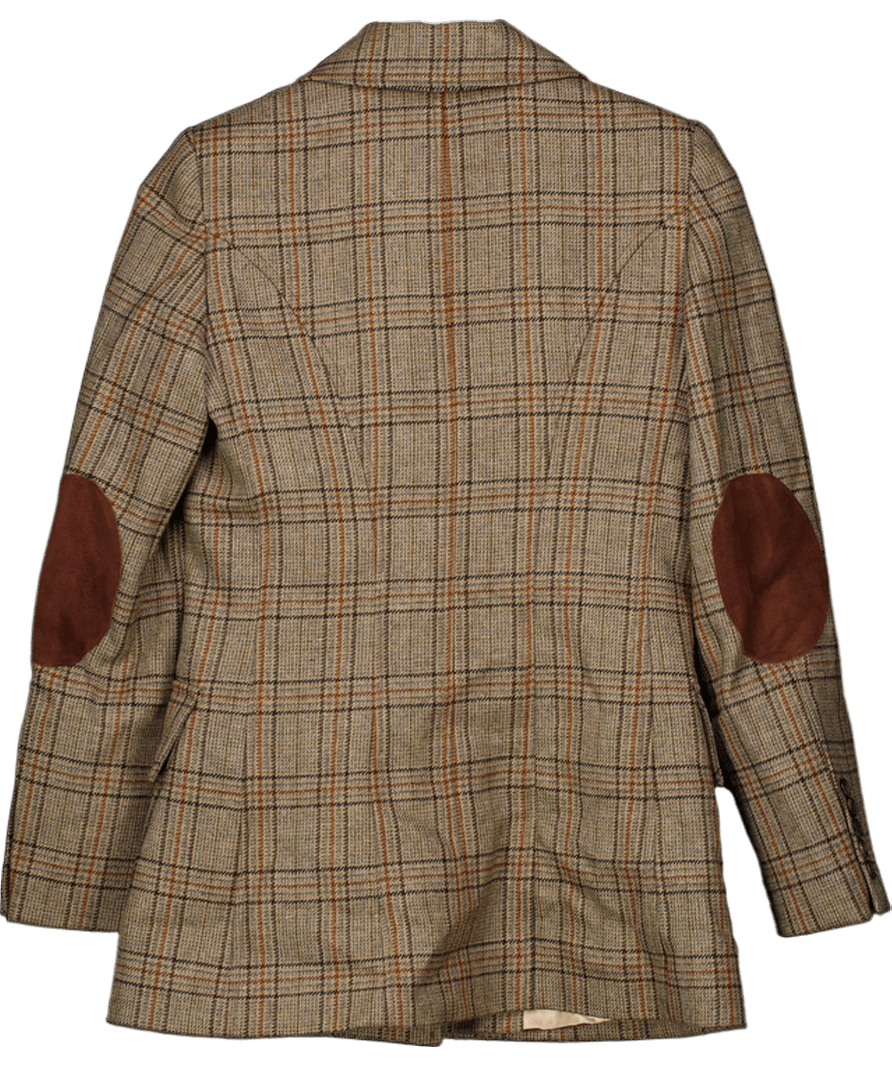 Holland Cooper Brown Wool. Check Field Blazer With Suede Trim UK 8 - Reliked