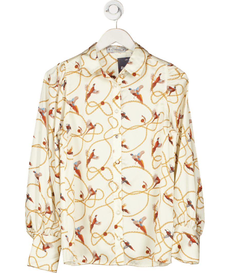 Holland Cooper Cream Isla Satin Pheasant Print Shirt Off White UK 6 - Reliked