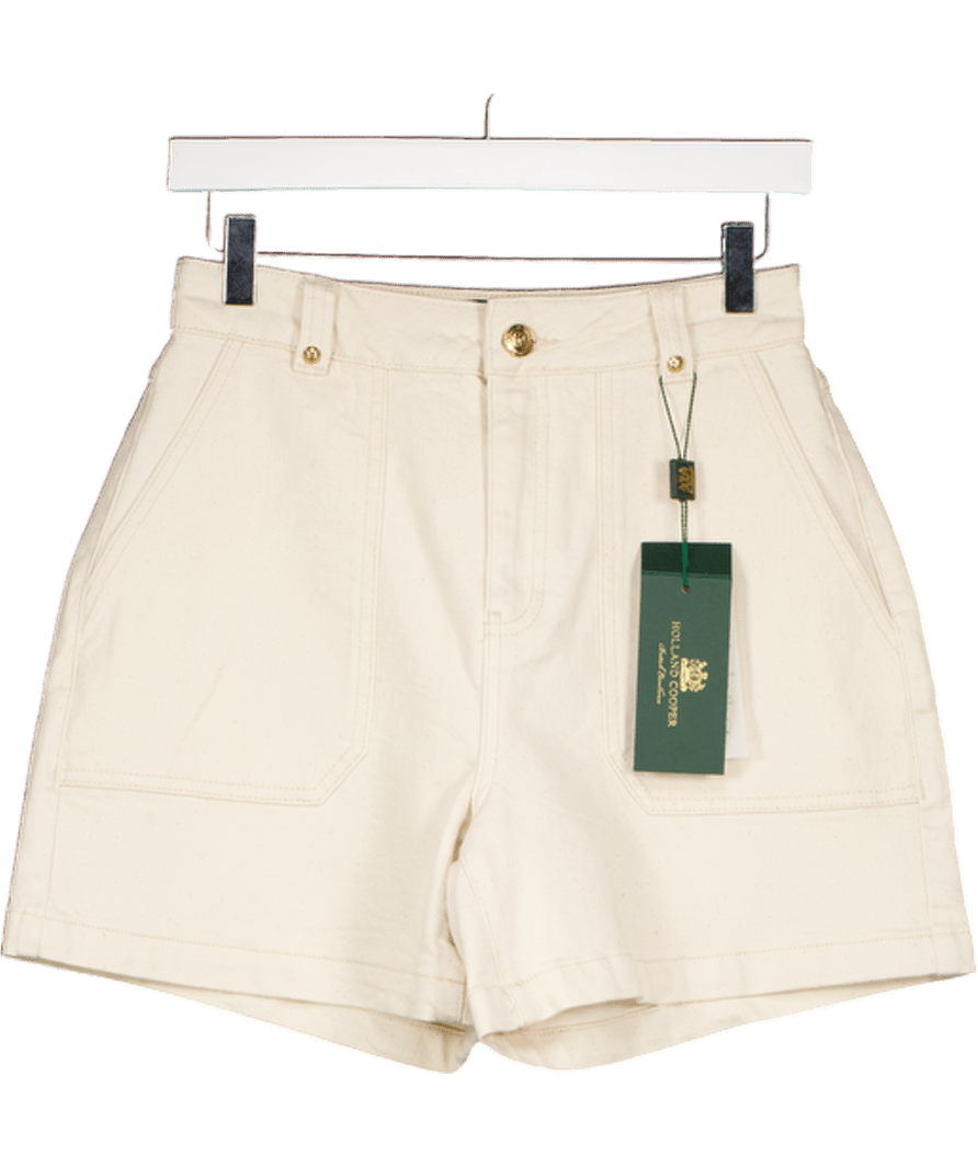 Holland Cooper Cream Utility Denim Shorts Oatmeal UK 10 - Reliked