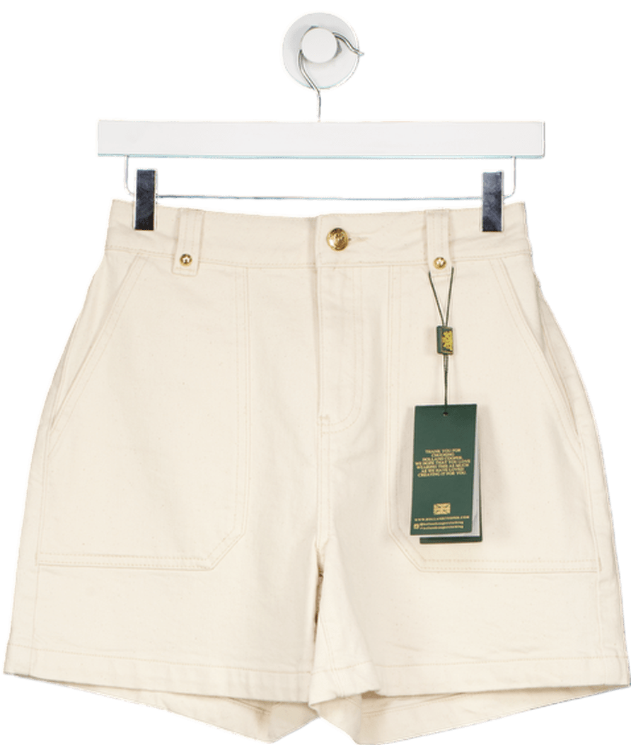 Holland Cooper Cream Utility Denim Shorts Oatmeal UK 8 - Reliked