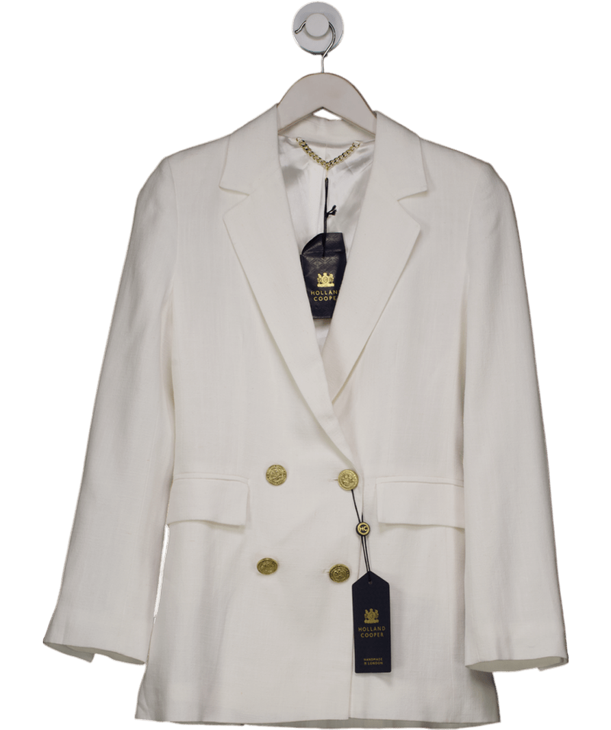 Holland Cooper Double Breasted Blazer Oyster White Linen UK 6 - Reliked