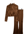 Hollister 2 - piece Chocolate Brown Supersoft Velour Zip Hoodie And Joggers Set UK M - Reliked