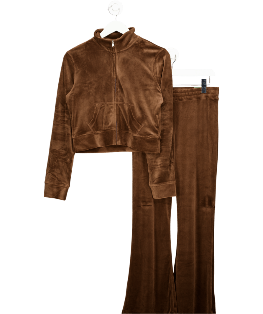 Hollister 2 - piece Chocolate Brown Supersoft Velour Zip Hoodie And Joggers Set UK M - Reliked