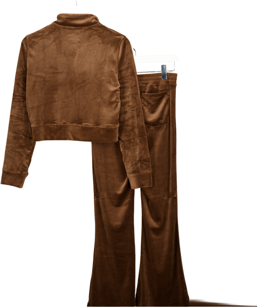 Hollister 2 - piece Chocolate Brown Supersoft Velour Zip Hoodie And Joggers Set UK M - Reliked
