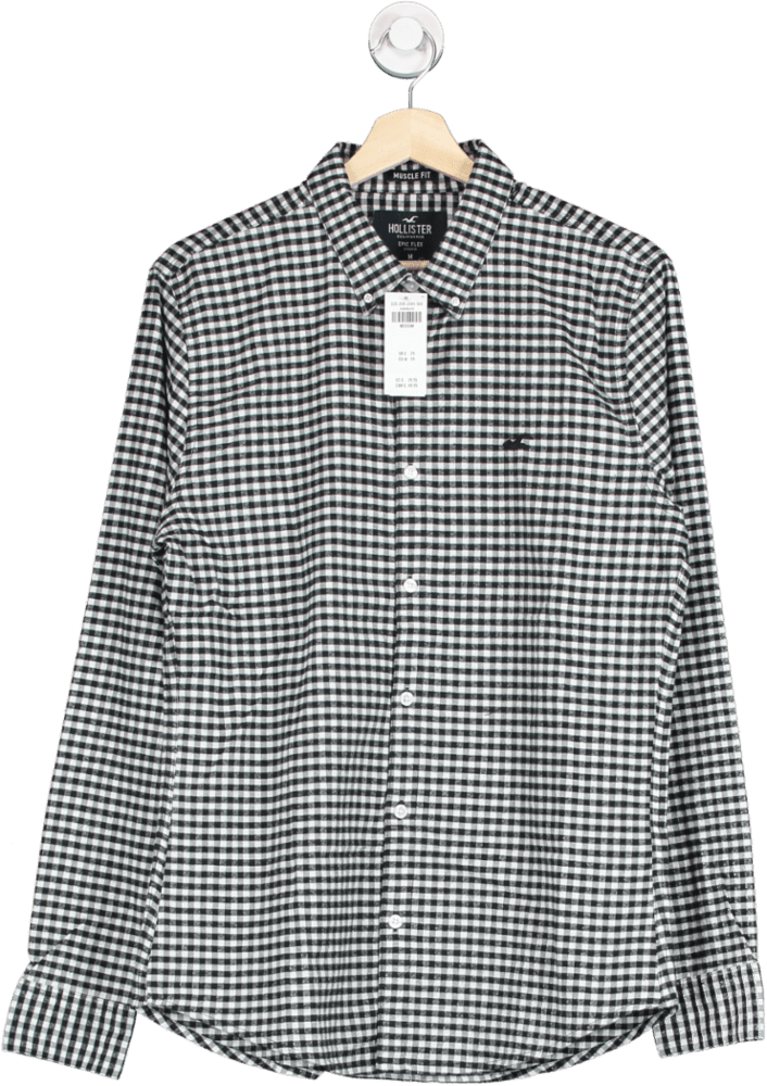 Hollister Black/White Checked Epic Flex Stretch Shirt Medium - Reliked