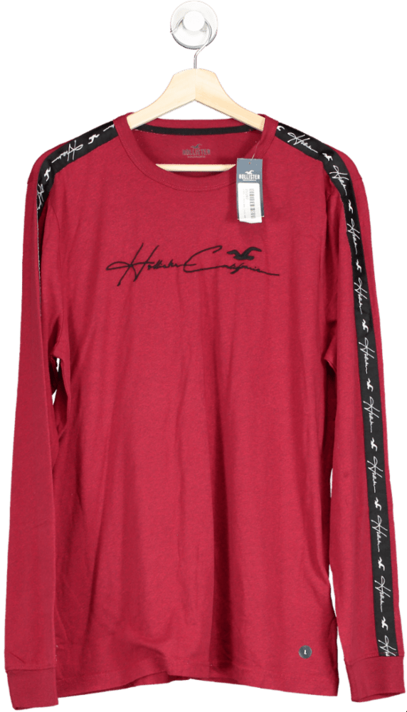 Hollister Red Logo Long Sleeve Top Large - Reliked