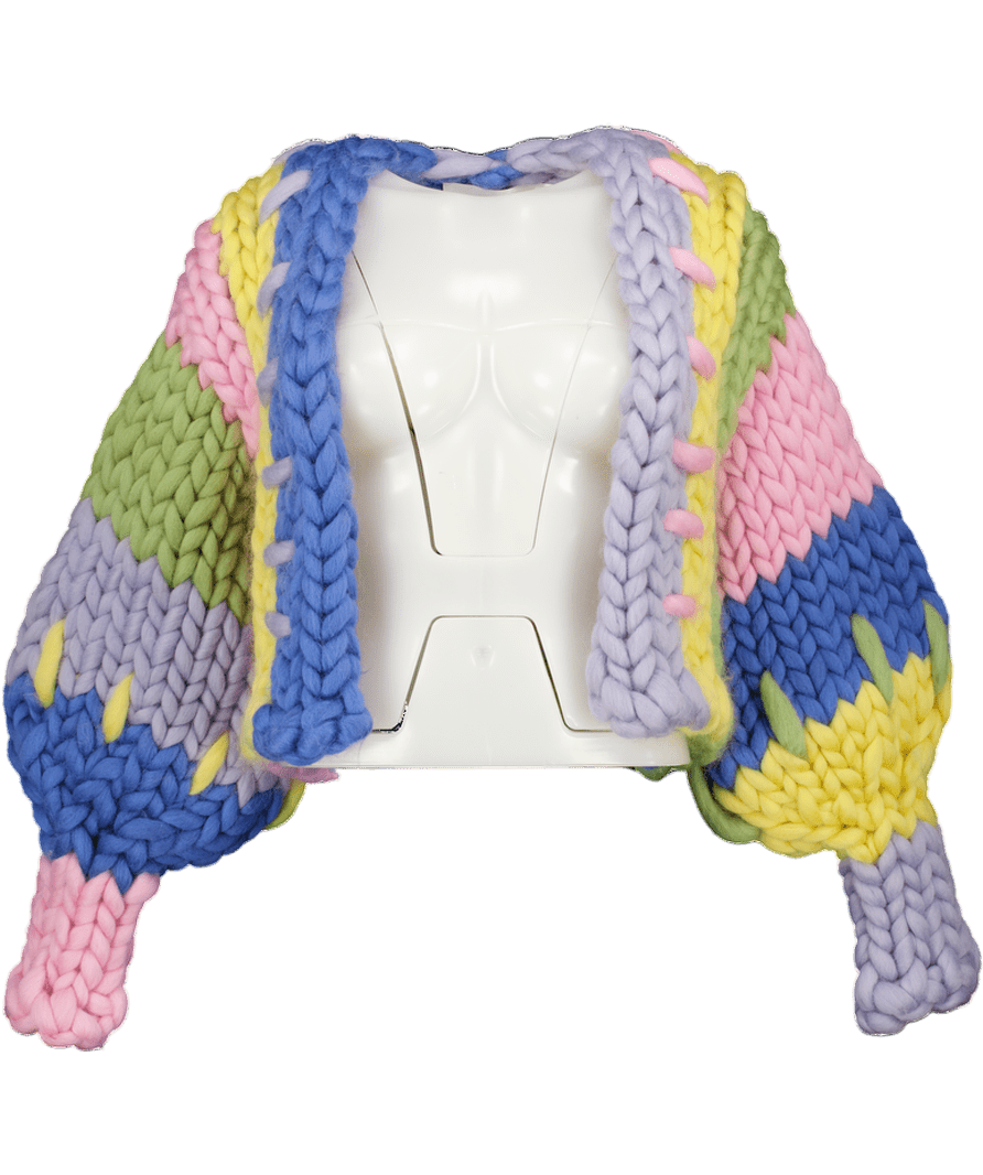 HOPE MACAULAY Hand Made Pastel Colossal Knit 100% Wool Short Cardigan UK S/M - Reliked