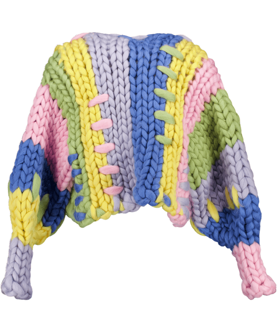 HOPE MACAULAY Hand Made Pastel Colossal Knit 100% Wool Short Cardigan UK S/M - Reliked