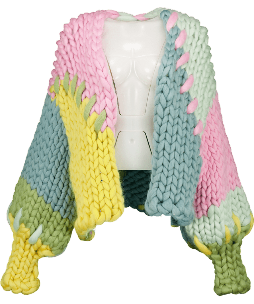 HOPE MACAULAY Multicoloured Hand Made Pastel Colossal Knit 100% Wool Cardigan UK M/L - Reliked