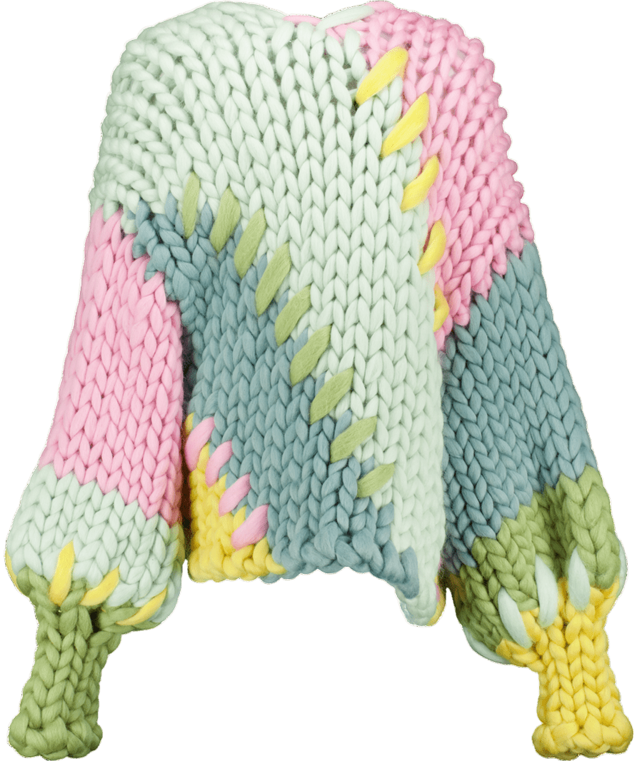 HOPE MACAULAY Multicoloured Hand Made Pastel Colossal Knit 100% Wool Cardigan UK M/L - Reliked