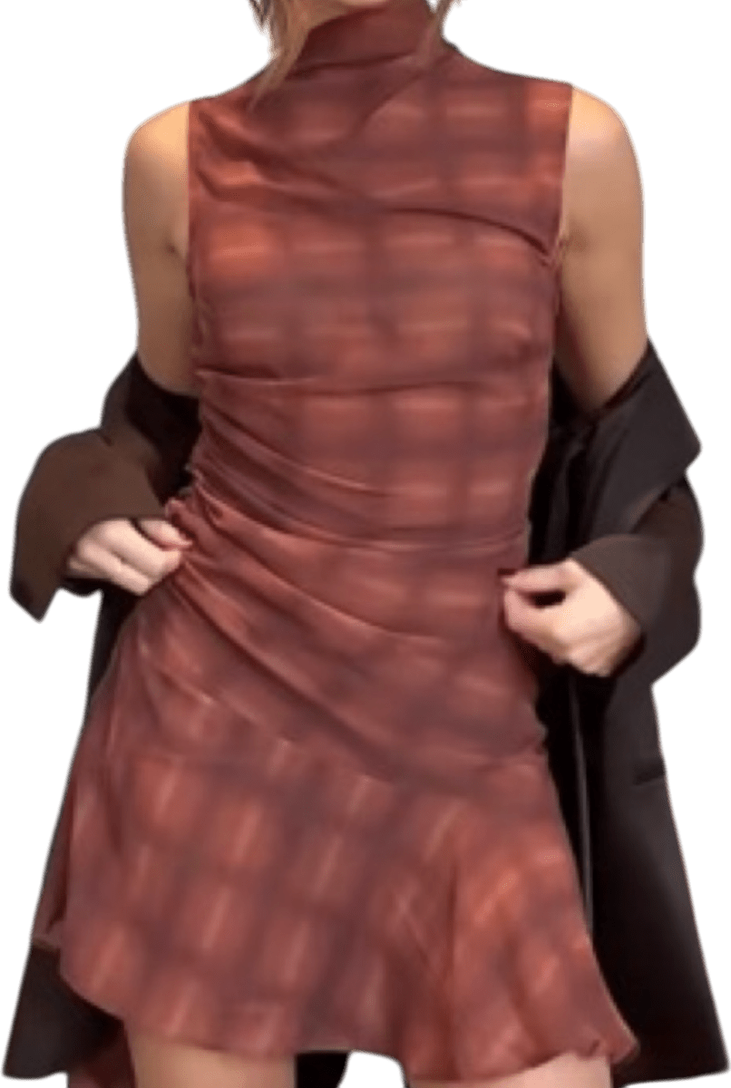 h:ours Amari Mini Dress In Brown Plaid UK M