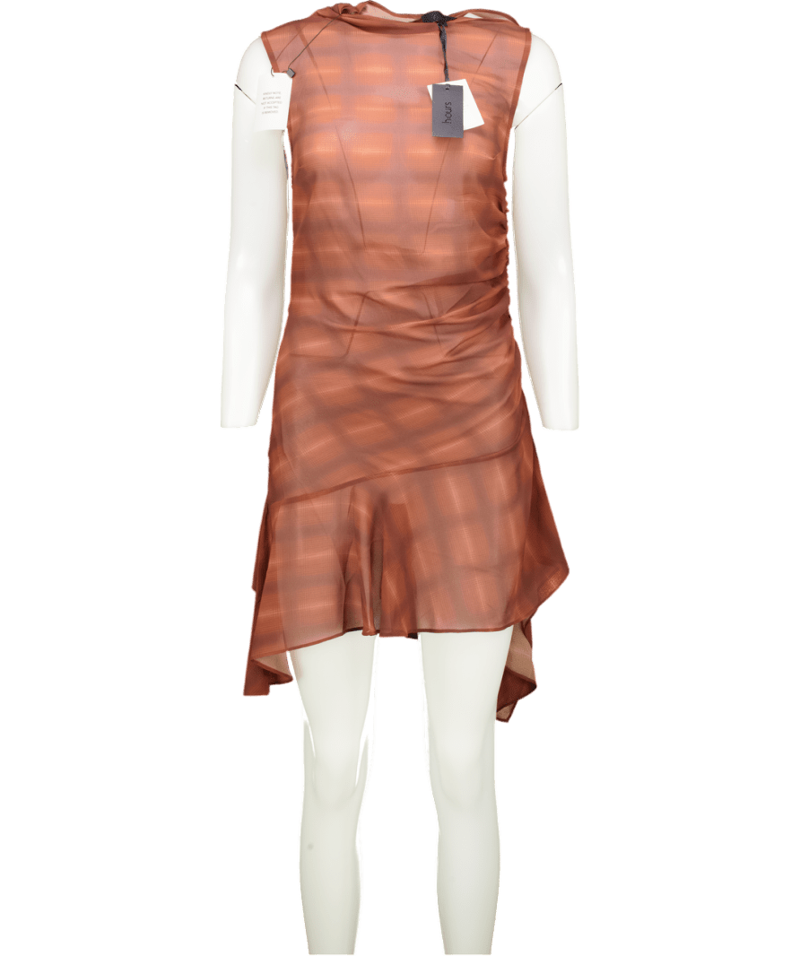 h:ours Amari Mini Dress In Brown Plaid UK S - Reliked