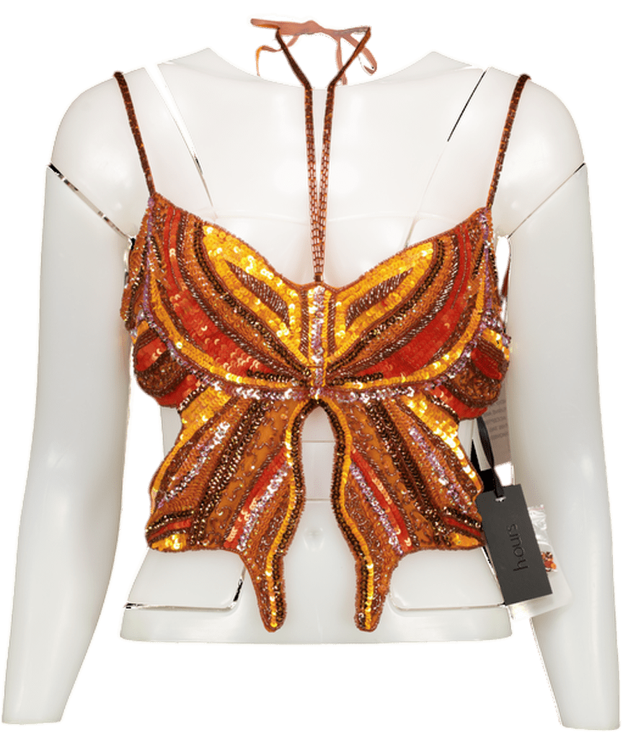 h:ours Orange Beaded Carola Embellished Top UK L - Reliked