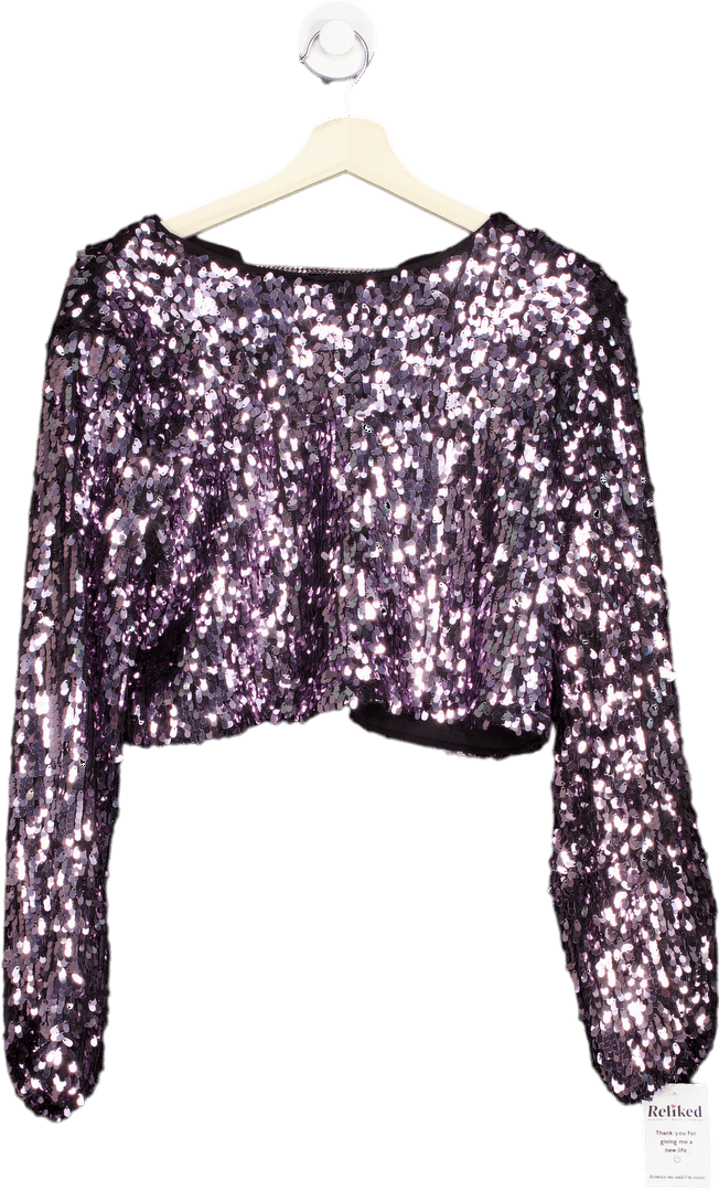 H:ours Purple Sequin Crop Top S - Reliked