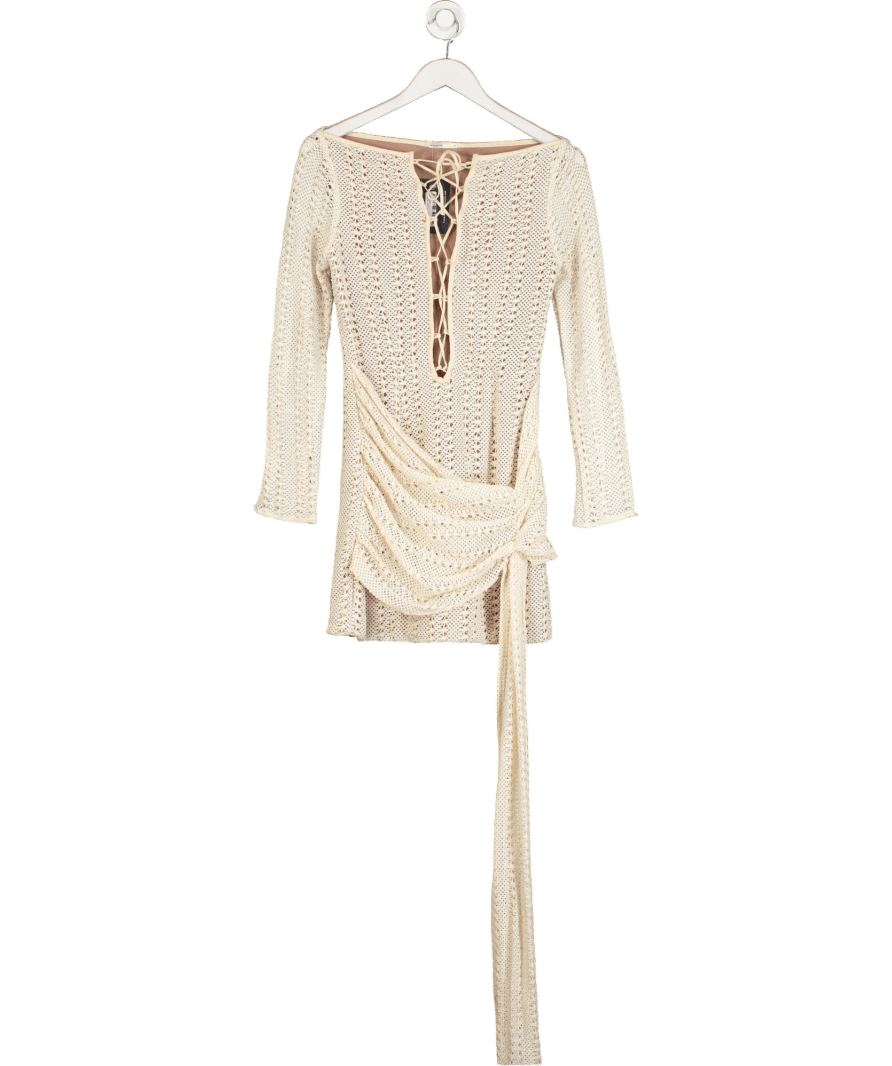 House of CB Beige Carmelita Natural Knit Lace Up Dress UK S - Reliked