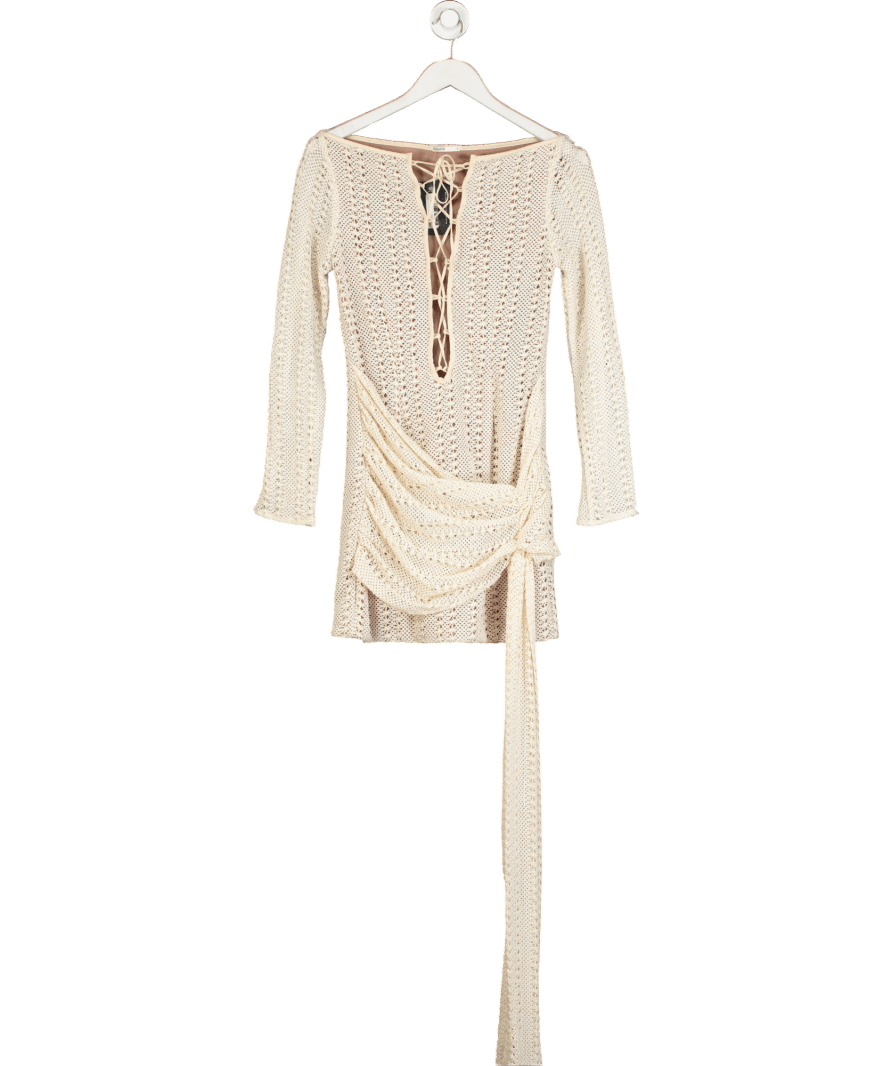 House of CB Beige Carmelita Natural Knit Lace Up Dress UK S - Reliked
