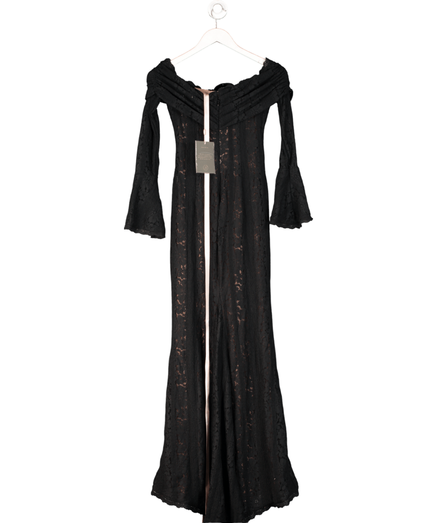 House of CB Belle Black Off Shoulder Floral Lace Maxi Dress UK S - Reliked
