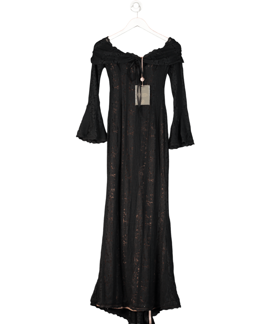 House of CB Belle Black Off Shoulder Floral Lace Maxi Dress UK S - Reliked