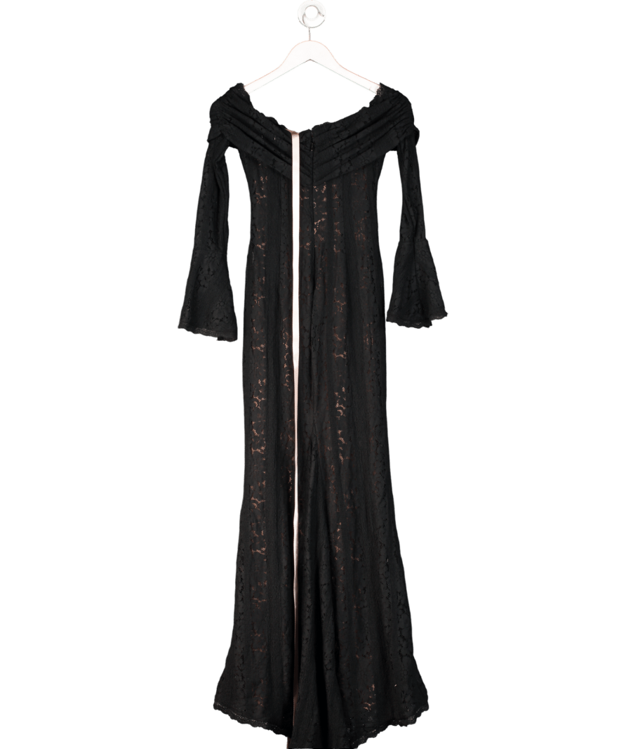 House of CB Belle Black Off Shoulder Floral Lace Maxi Dress UK S - Reliked