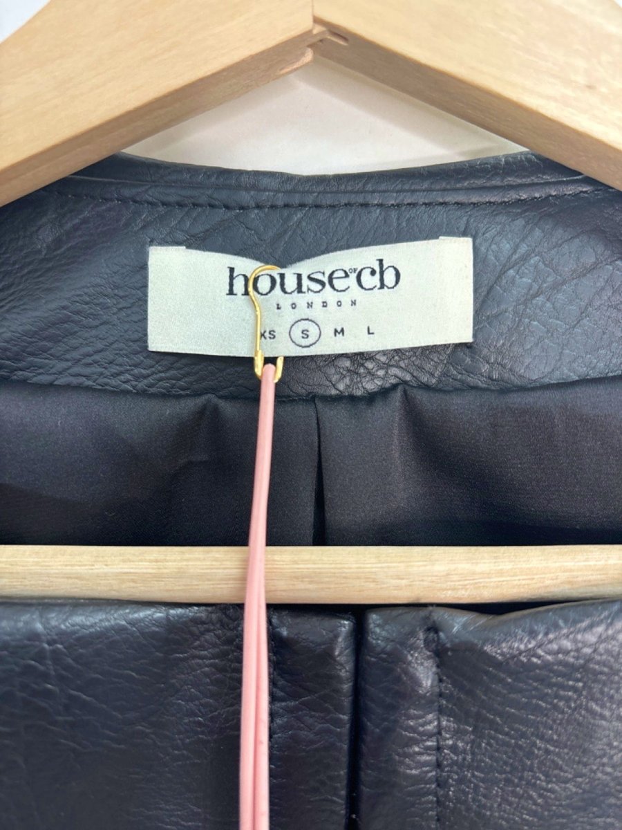 House of CB Black Ione Cropped Faux Leather Jacket S - Reliked