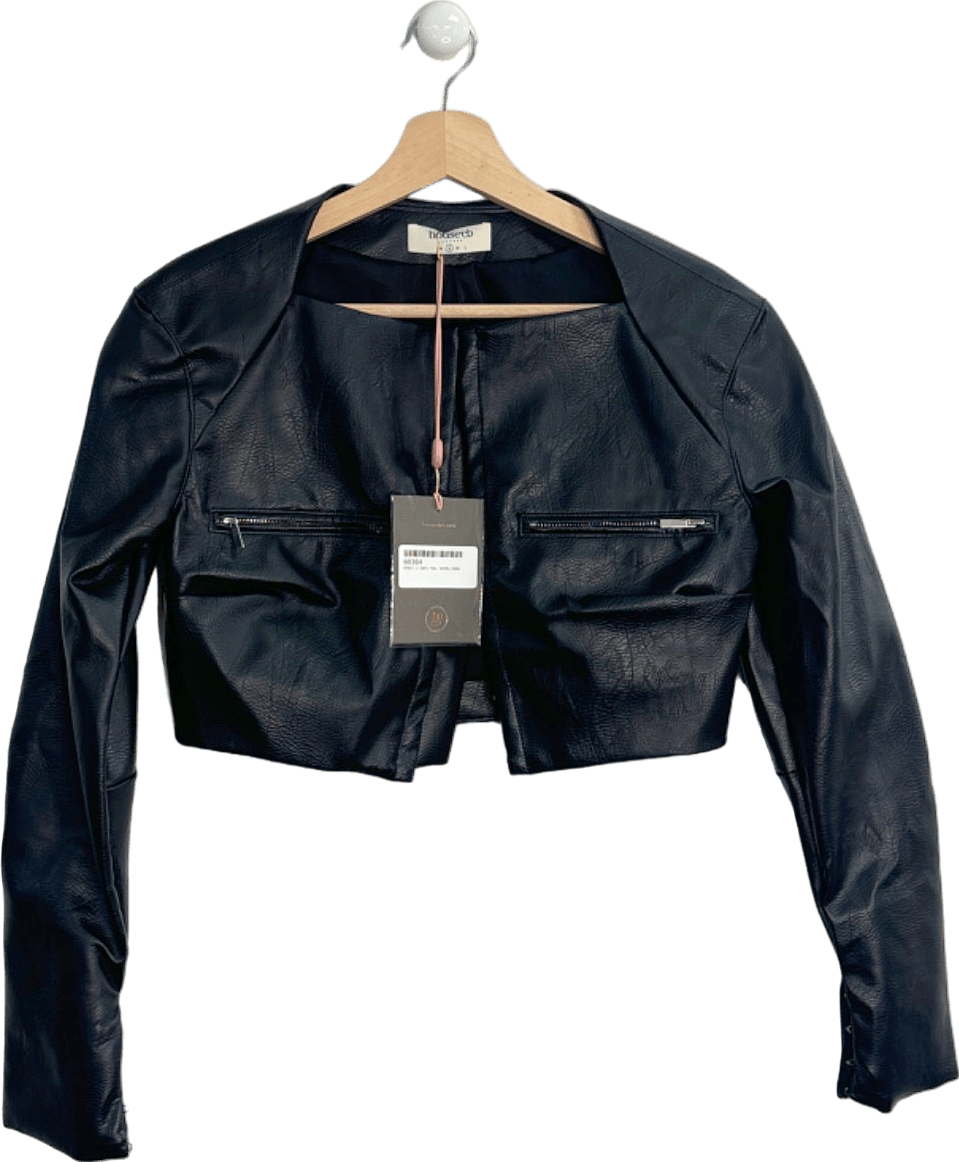 House of CB Black Ione Cropped Faux Leather Jacket S - Reliked