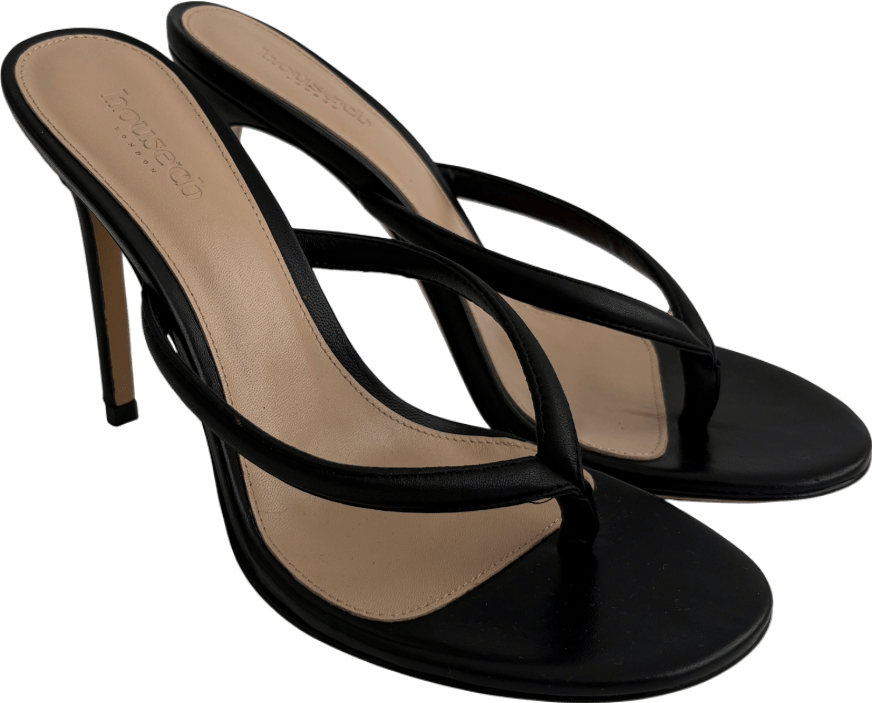 House of CB Black Lola Leather High Heel Thong Sandals UK 6 EU 39 👠 - Reliked