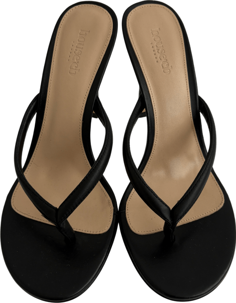 House of CB Black Lola Leather High Heel Thong Sandals UK 6 EU 39 👠 - Reliked