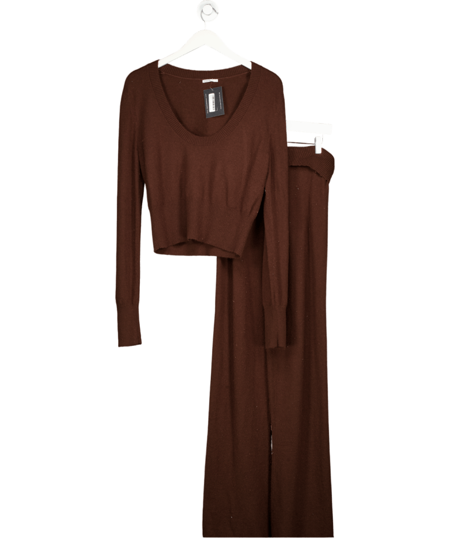 House of CB Brown 2 - piece Chocolate Cashmere Blend Scoop Neck Top And Wide Leg Trousers UK L plus - Reliked