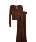 House of CB Brown 2 - piece Chocolate Cashmere Blend Scoop Neck Top And Wide Leg Trousers UK L plus - Reliked