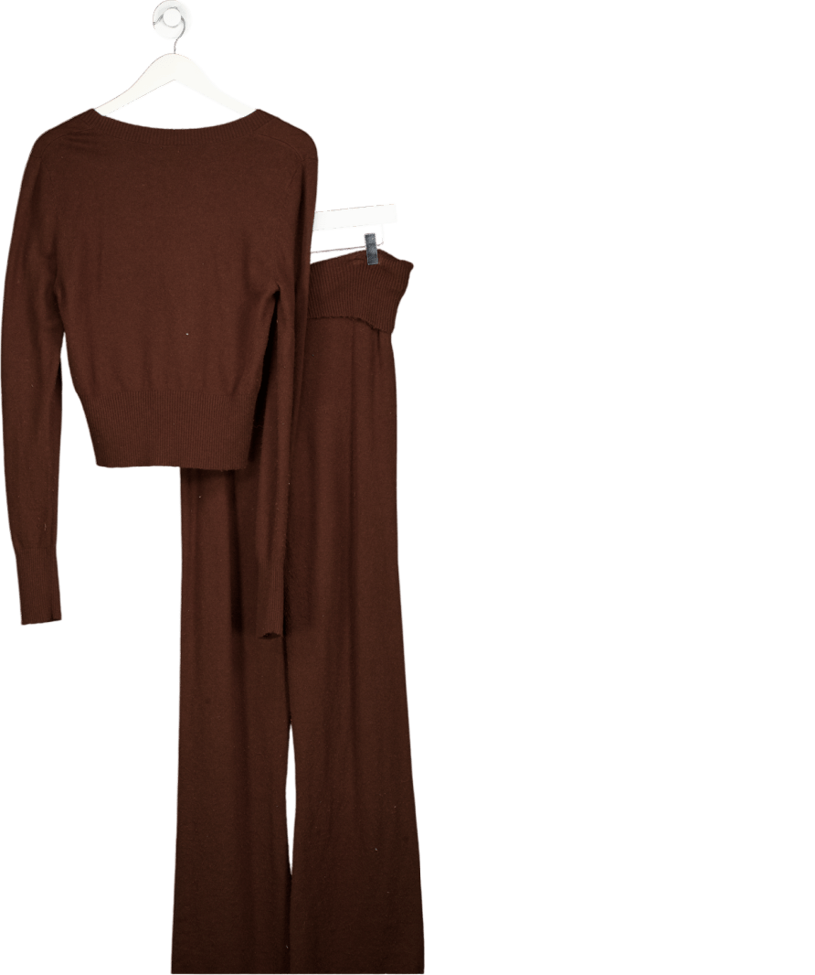 House of CB Brown 2 - piece Chocolate Cashmere Blend Scoop Neck Top And Wide Leg Trousers UK L plus - Reliked