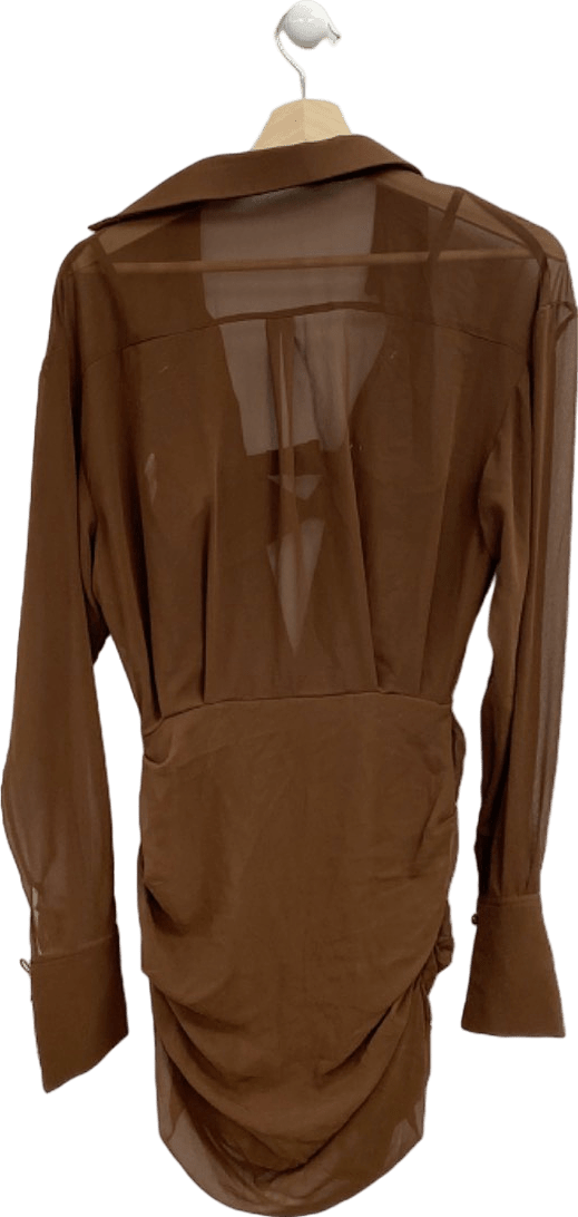 House of CB Brown Sheer Ruched Shirt Dress with Matching Bra XS - Reliked