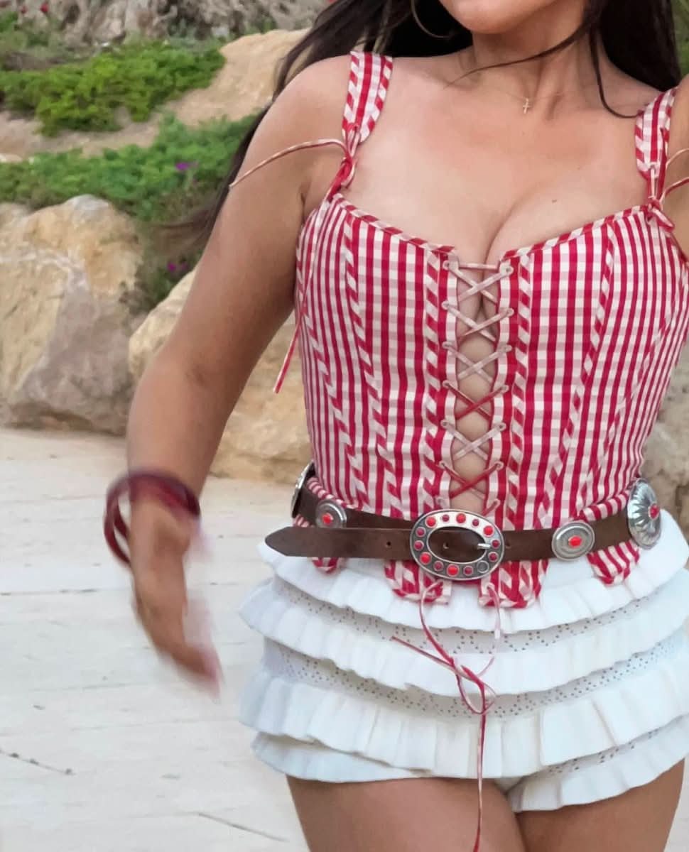 House of CB Callie Cotton Corset Top In Red Gingham UK M - Reliked