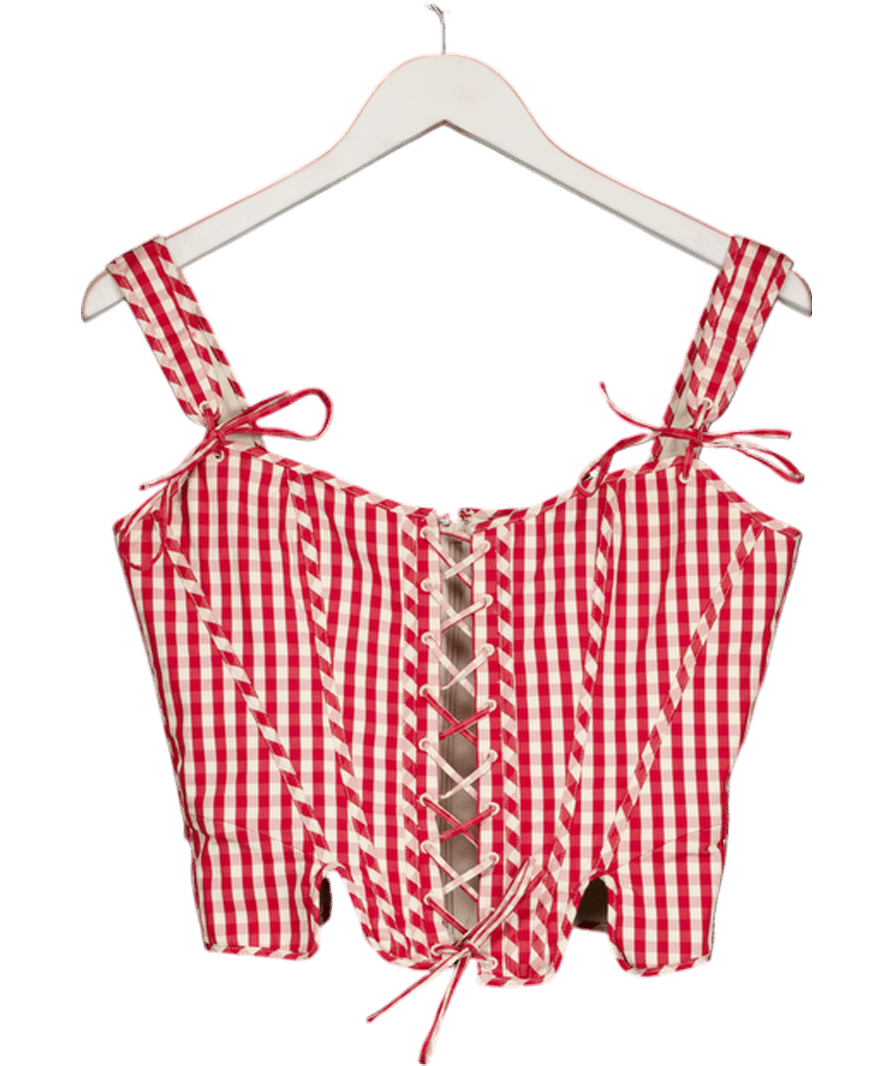 House of CB Callie Cotton Corset Top In Red Gingham UK M - Reliked