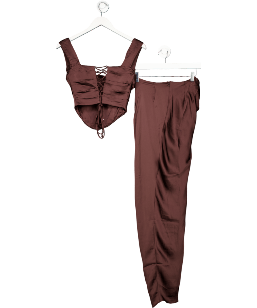 House of CB Chocolate Brown Satin Una Corset Top And Vesper Maxi Skirt UK XS - Reliked