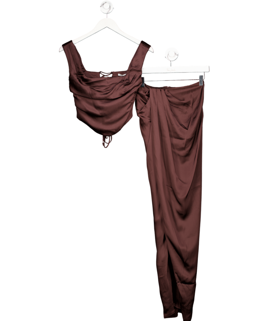 House of CB Chocolate Brown Satin Una Corset Top And Vesper Maxi Skirt UK XS - Reliked