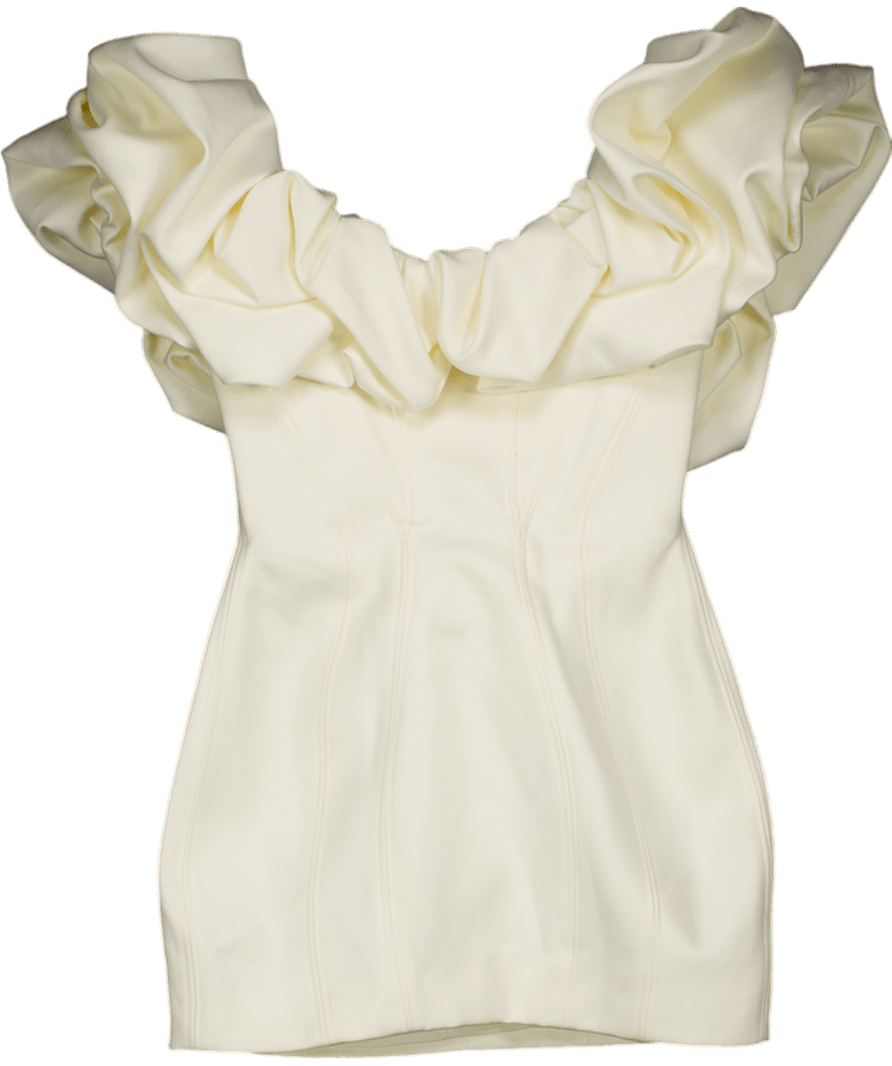 House of CB Cream Selena Ivory Satin Ruffle Strapless Dress UK S - Reliked