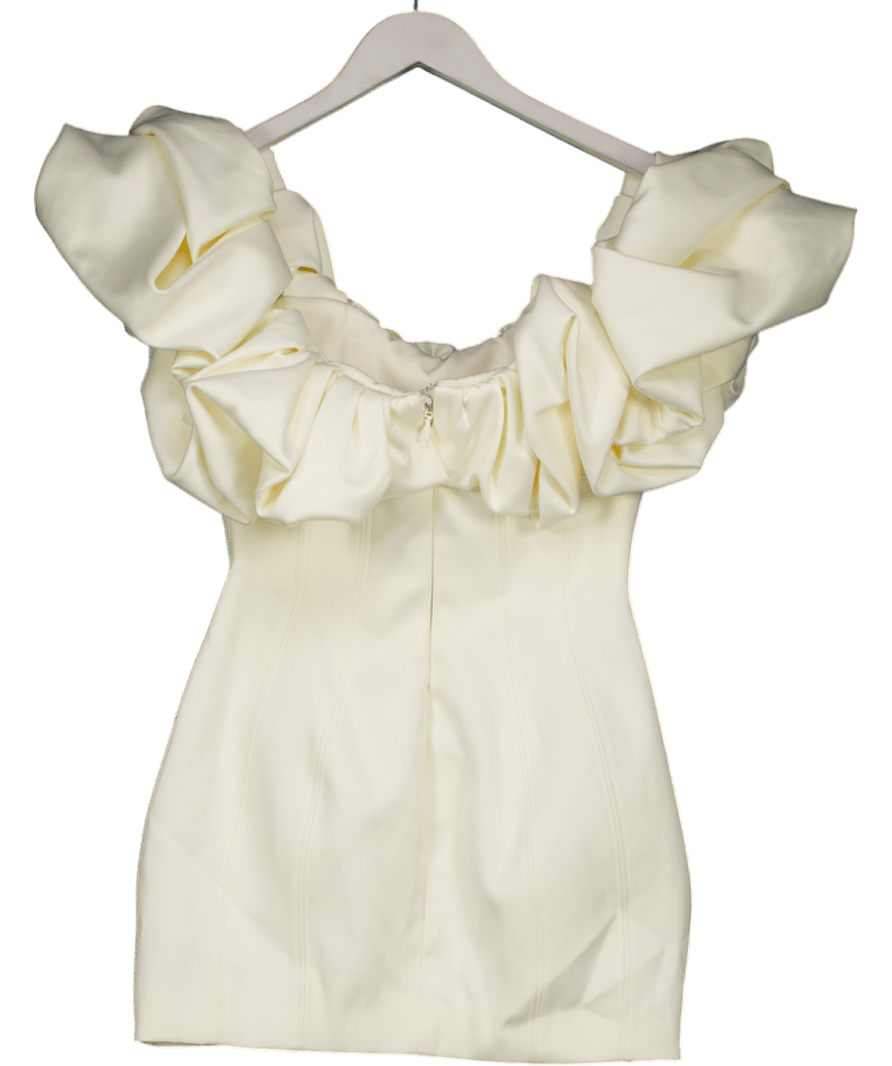 House of CB Cream Selena Ivory Satin Ruffle Strapless Dress UK S - Reliked